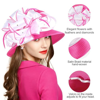 2026 Bucket Hats for Women Ladies Girls, Autumn Winter Fascinator Hat for Derby Kentucky Church Bridal UV Protection - color: 4585rose