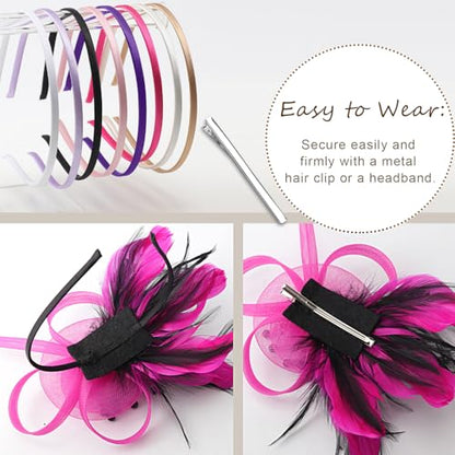 DRESHOW Fascinators Hats for Women Tulle Feather Tea Party Fascinator Hats - color: Fuchsia & Black