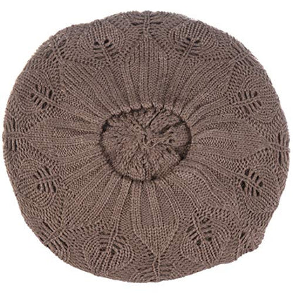 BYOS Women Mid-Weight Slouchy Leafy Cutout Crochet Soft Knit French Beret Hat - color: 2-pack-deep Taupe & Bk