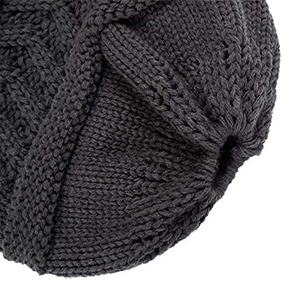 Rosoz 2 Pack Ponytail Beanie for Women,Winter Warm Beanie Tail Soft Stretch Cable Knit Messy High Bun Hat - color: Black/Grey