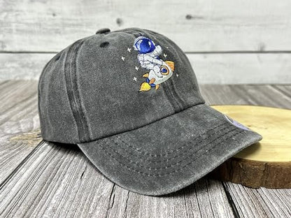 Embroidered Baseball Hats for Girls Boys - color: Astronaut (Washed Black)