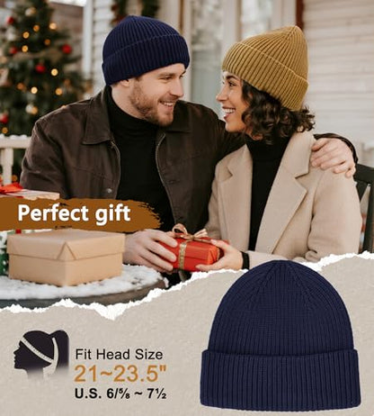 Seamless Beanie Hat for Men Women Wool Fisherman Beanies Winter Hats - color: Navy Bue
