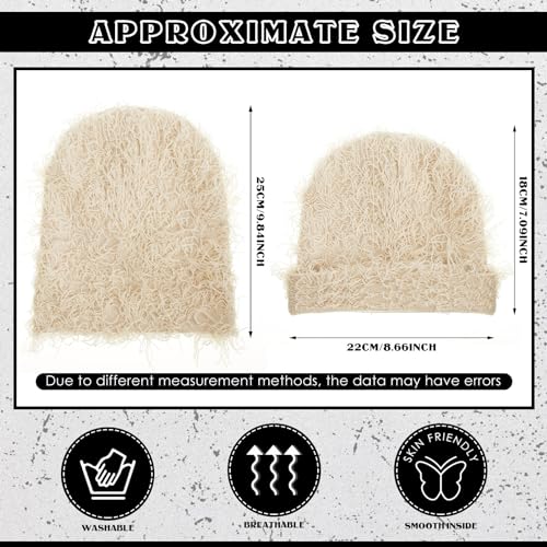 Chuarry Distressed Knitted Beanie Fuzzy Winter Hat - color: Assorted Apricot