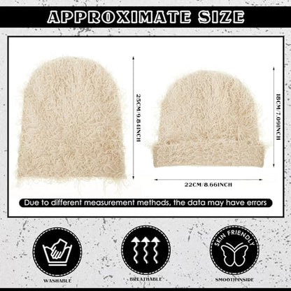 Chuarry Distressed Knitted Beanie Fuzzy Winter Hat - color: Assorted Apricot