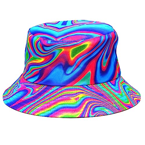 Rave Bucket Hat for Women & Men - Cute Bucket Hats - Festival Hat Adjustable 50+ SPF Protection Rave Accessories - color: Psychedelic