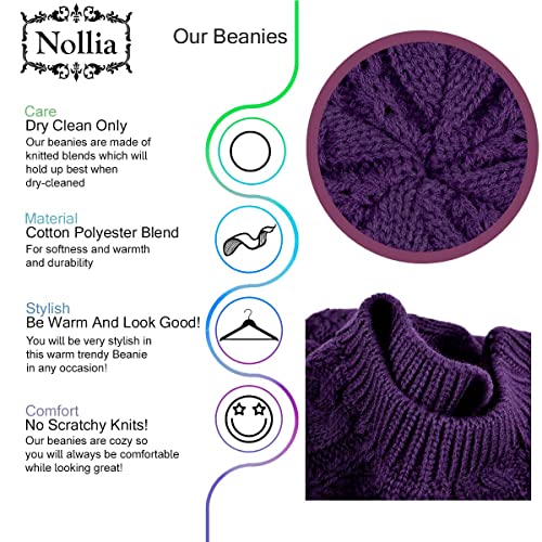 Nollia Soft Knit Solid Color Beanie, Chic, and Lightweight Crochet Knitted Style Beanie Hat for Women, One Size Slouchy Hat - color: Dark Purple