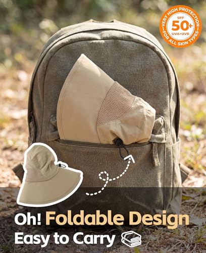 Home Prefer UPF50+ Mens Sun Hat Wide Brim Fishing Hat for Men UV Protection Womens Beach Bucket Hat for Golf Hiking Gardening - color: Dark Khaki
