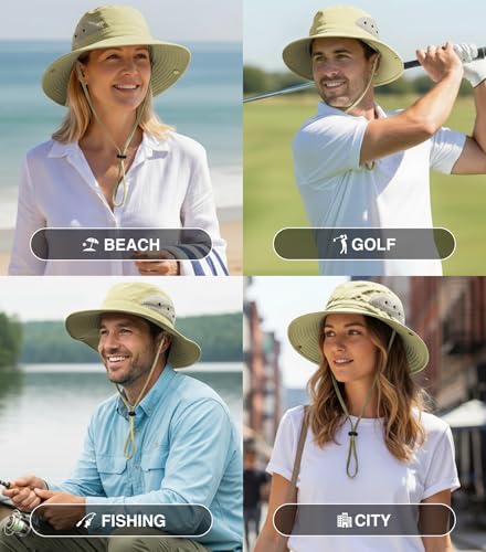 GearTOP Fishing Hats for Men and Women Sun Protection, Camping Hat Bucket Hat with Strings (Beige)