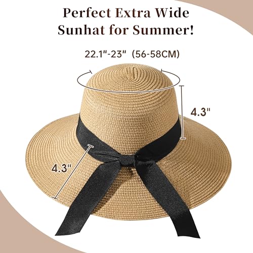 Tavaleu Beach Hat Foldable Wide Brim UV Protection for Women Summer Sun Hat - color: Khaki-5