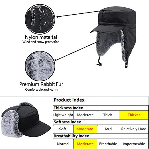 Winter Trapper Hunting Hat,Tweed Ear Flaps Cap,Berber Fleece Lined - color: Black