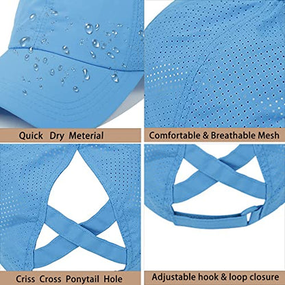 Womens Ponytail Hat Baseball Cap, Adjustable Criss Cross Baseball Cap High Bun Unisex Quick Drying Trucker Hats - color: Zblue