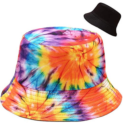 Unisex Bucket Hat Beach Sun Hat Aesthetic Fishing Hat for Men Women Teens, Reversible Double-Side-Wear - color: Colourful Tie-dye 3