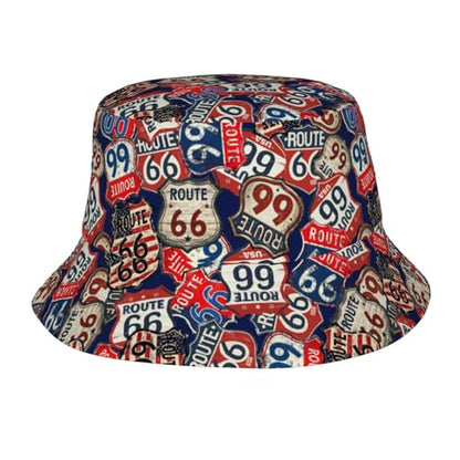 Bucket Hat for Men Women Packable Sun Hats Fisherman Outdoor Summer Travel Hiking Beach Caps - color: Route 66