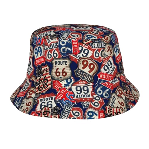 Bucket Hat for Men Women Packable Sun Hats Fisherman Outdoor Summer Travel Hiking Beach Caps - color: Route 66
