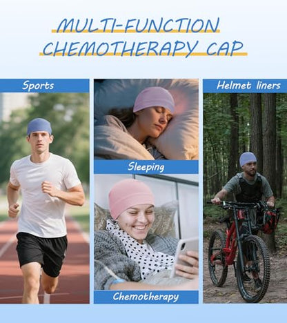 Cotton Skull Cap Sleep Cap Beanie Helmet Liner for Men Women - color: Set E-light Blue,pink,light Purple