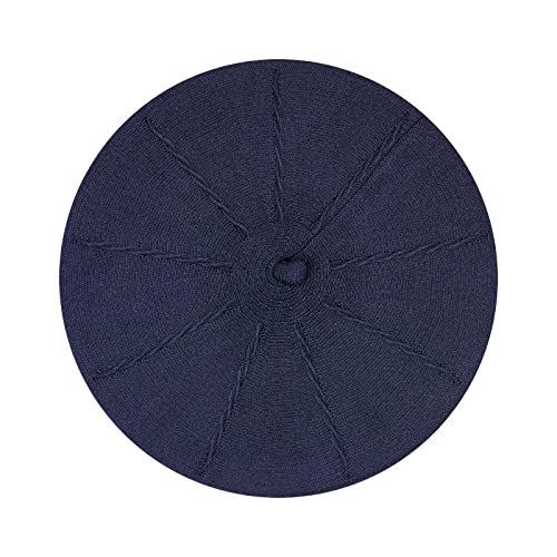 Gllutt Beret Hat French Style Stretchy Knitting Solid Color Both Side Usable - color: Light Navy Blue