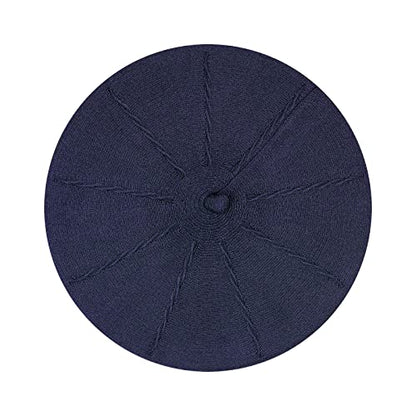 Gllutt Beret Hat French Style Stretchy Knitting Solid Color Both Side Usable - color: Light Navy Blue