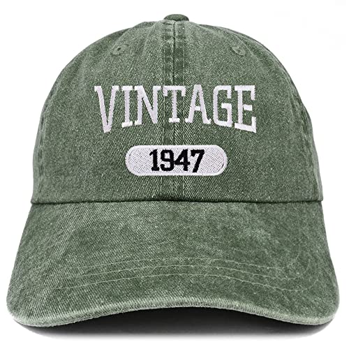 Trendy Apparel Shop Vintage 1947 Embroidered 78th Birthday Soft Crown Washed Cotton Cap - color: Dark Green