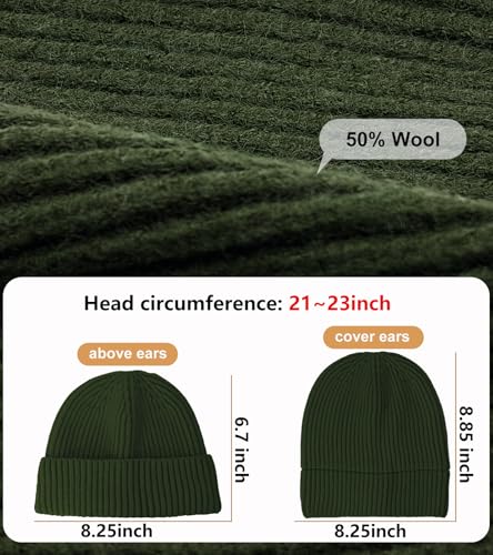 Wool Fisherman Beanies for Men Knit Fall Winter Beanie Hat Skull Cap - color: Army Green