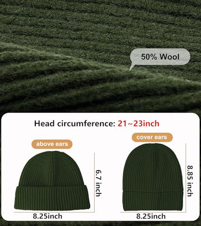 Wool Fisherman Beanies for Men Knit Fall Winter Beanie Hat Skull Cap - color: Army Green