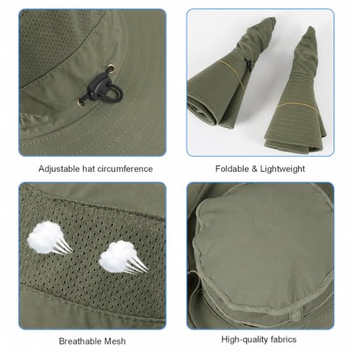 HUAMULAN Men Wide Brim Sun Hat Summer Outdoor Women Bucket Fishing Hats - color: D1-armygreen