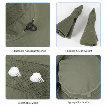 HUAMULAN Men Wide Brim Sun Hat Summer Outdoor Women Bucket Fishing Hats - color: D1-armygreen