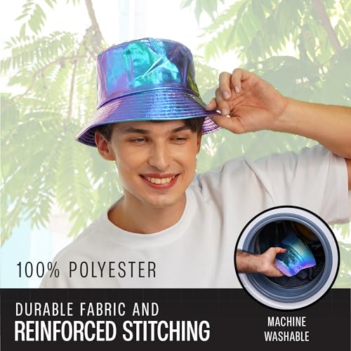 Rave Bucket Hat for Women & Men - Cute Bucket Hats - Festival Hat Adjustable 50+ SPF Protection Rave Accessories - color: Metallic Purple