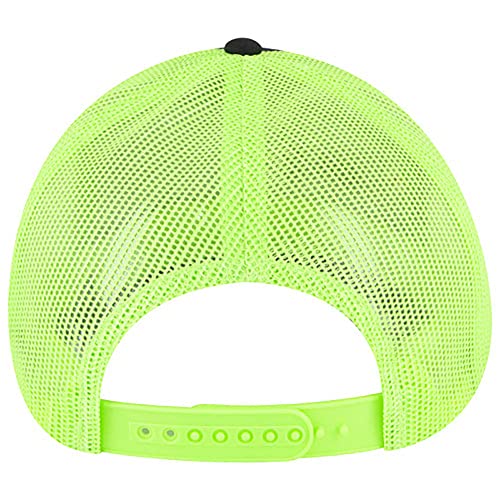 Ashen Fane 6 Panel Blend Twill Structured Low Profile Mesh Back Snapback Trucker Hat - color: Blk/Blk/N.grn