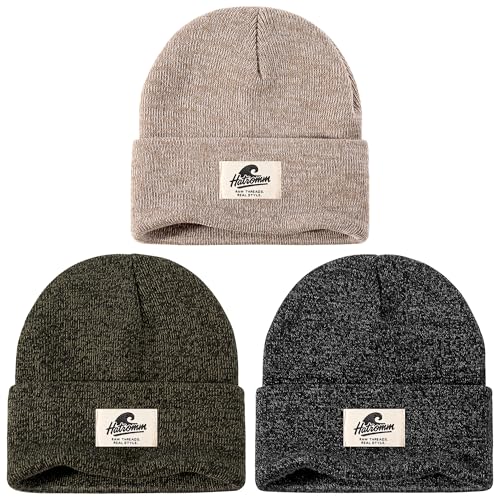 3 Packs Winter Beanie Hats for Men Women, Unisex Soft Warm Thick Beanies, Cuffed Knit Skull Cap - color: Black/Khaki/Green Mix