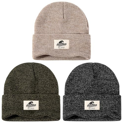 3 Packs Winter Beanie Hats for Men Women, Unisex Soft Warm Thick Beanies, Cuffed Knit Skull Cap - color: Black/Khaki/Green Mix