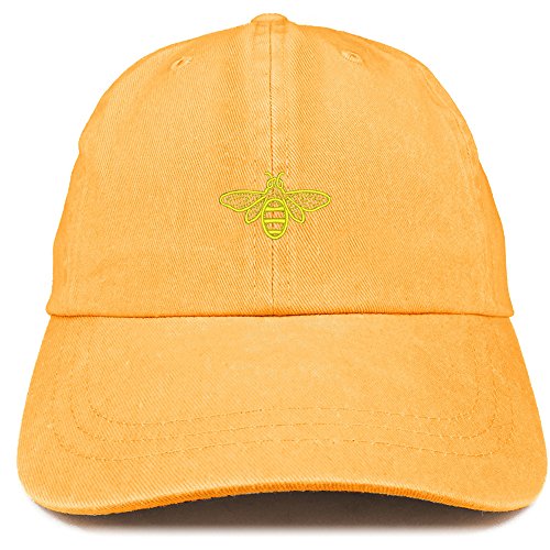 Trendy Apparel Shop Bee Embroidered Washed Cotton Adjustable Cap - color: Mango
