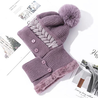 HUAMULAN Women Winter Knit Balaclava Fleece Lined Hooded Beanie Hats - color: Purple, size: One Size