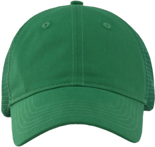 Vintage Washed Soft Crown Baseball Cap Plain Snapback Trucker Hat Men Women Adjustable Distressed Mesh-Back Ball Cap - color: Kelly, size: One Size