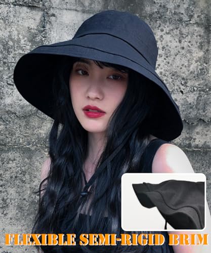 Wide Brim Sun Hat for Women, UV Protection Bucket Hat with Adjustable Strap, Packable Travel Friendly Summer Hat - color: Wheat