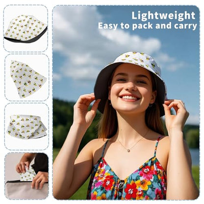 Amasnay Funny Bucket Hat Cotton Double-Side-Wear Reversible Sun Hat for Women Men, Summer Vacation Travel Beach Fisherman Hat - color: Banana Glasses
