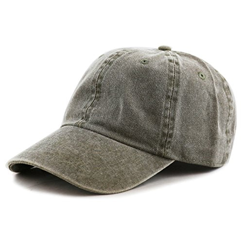 The Hat Depot 100% Cotton Pigment Dyed Low Profile Dad Hat Six Panel Cap - color: 1. Olive