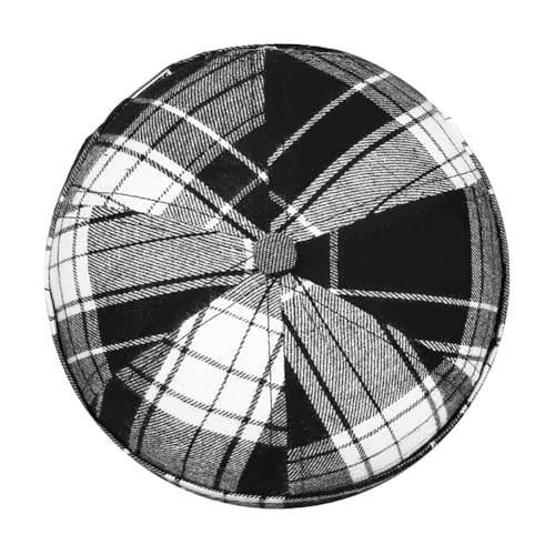 DIYDECAL Striped Plaid Brimless Worker Cap,Retro Skullcap Docker Hat for Men Womens - color: Black