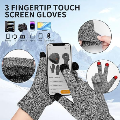 Winter Scarf for Men, 3 PCS Fleece Beanie Hat and Gloves Set - color: Blended Light Grey Set