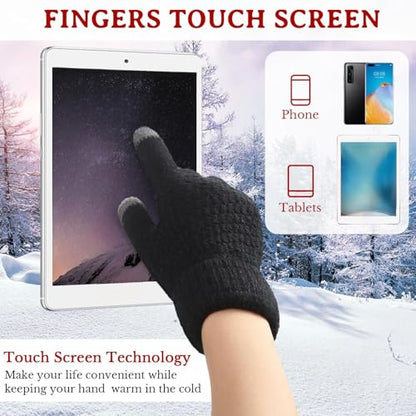 Kenning 4 Sets Winter Hat Gloves Women, Knit Beanie with Brim Touchscreen