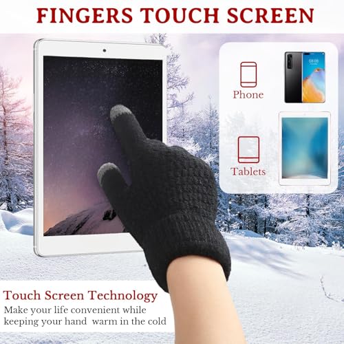 Kenning 4 Sets Winter Hat Gloves Women, Knit Beanie with Brim Touchscreen