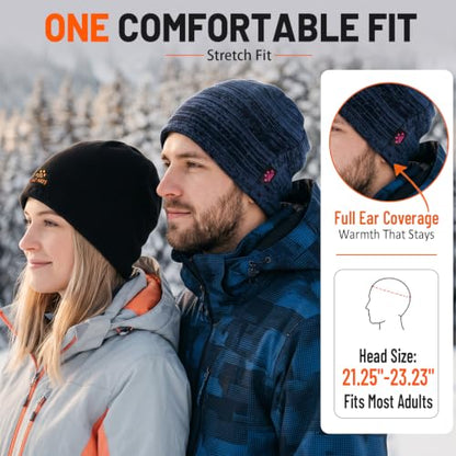 2 Pack Lvaiz Fleece Lined Winter Beanie for Men Women Reversible Skull Cap - color: 2pack(black+blue Black)