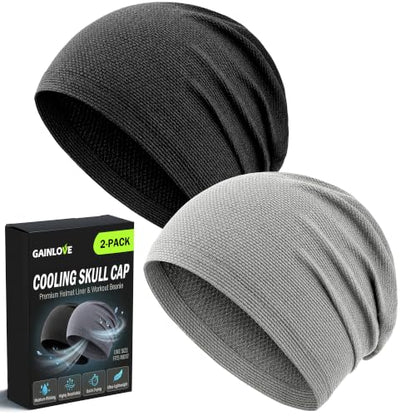 2 Pack Cooling Skull Cap for Men Women, 3D Mesh Sweat Wicking Beanie - color: Black+light Gray