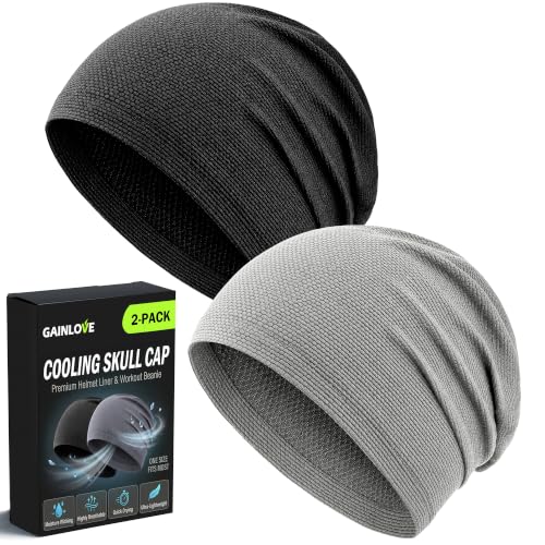 2 Pack Cooling Skull Cap for Men Women, 3D Mesh Sweat Wicking Beanie - color: Black+light Gray