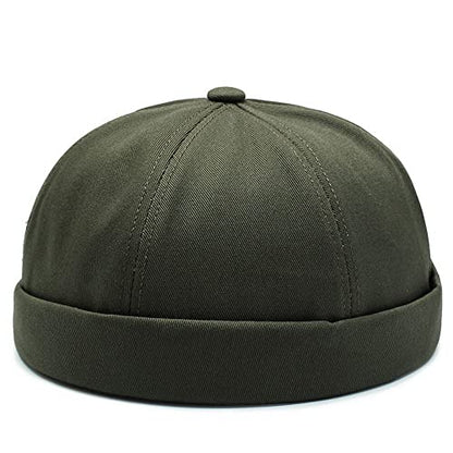 Gogobear Mens Brimless Docker Beanie Adjustable Rolled Cuff Sailor Cap - color: Army Green