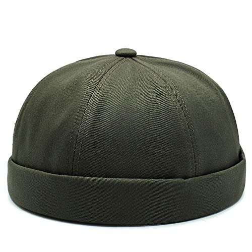 Gogobear Mens Brimless Docker Beanie Adjustable Rolled Cuff Sailor Cap - color: Army Green