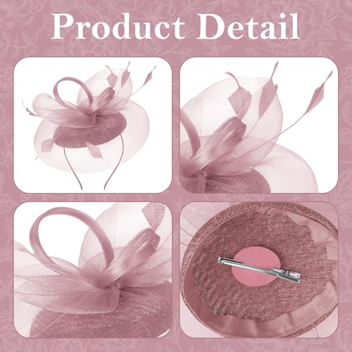 tiggell Fascinators Tea Party Hat for Women, Fascinator with Pillbox Hat - color: Nude Pink