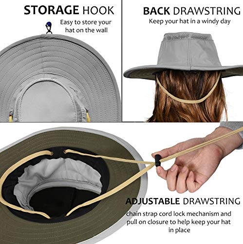 Solaris Mens Sun Hat Neck Flap 2 in 1 Foldable Waterproof UPF 50+ Baseball Cap Fishing Hiking Outdoor - color: Gray