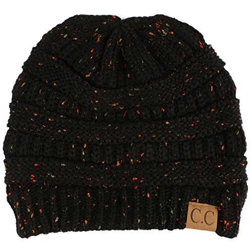 CC Classic Winter Fall Trendy Chunky Stretchy Cable Knit Beanie Hat - color: Confetti Black