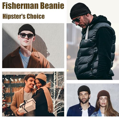 Thin Wool Fisherman Beanie Hat Unisex Cuffed Trawler Skull Cap - color: 1 Wine Red