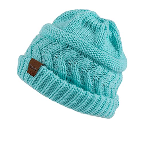Rosoz 2 Pack Ponytail Beanie for Women,Winter Warm Beanie Tail Soft Stretch Cable Knit Messy High Bun Hat - color: 2pack-black/Lake Blue